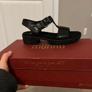 Munro Black Leather Sandals